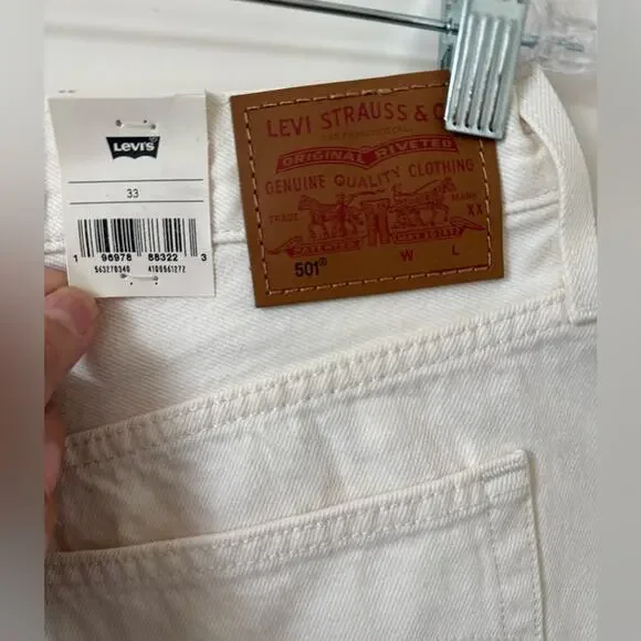Levi’s 501 Disco Nights White Denim Shorts NWT Sz 33 High Rise - Picture 5 of 8